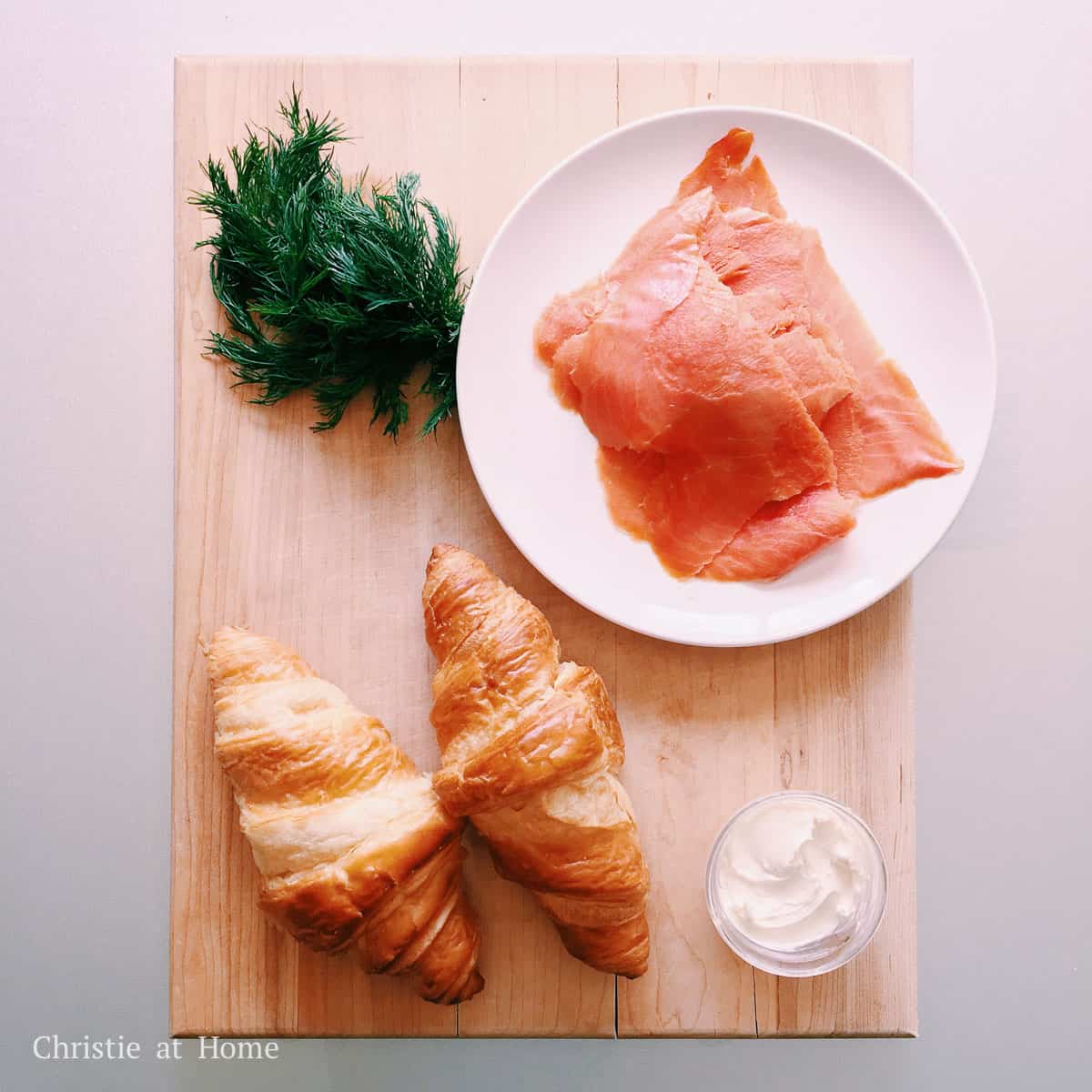 Ingredients to make Smoked Salmon Cream Cheese Croissant
