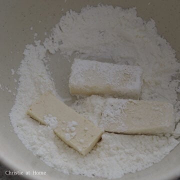 In a small bowl, whisk together 3 tablespoon of cornstarch (reserving 1 tablespoon for later) and salt. Evenly coat tofu pieces in the cornstarch mixture ensuring no bald spots for a crispier tofu.