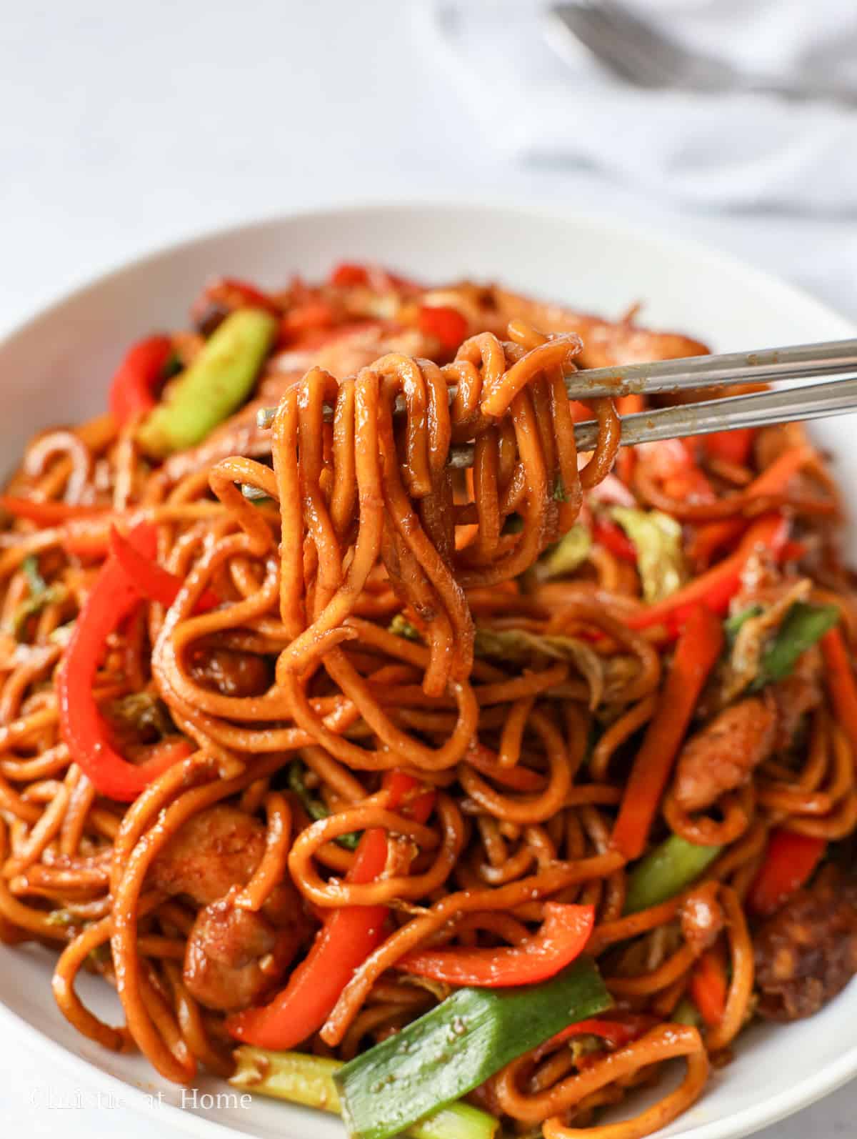 hoisin chicken noodles up close shot