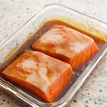 Marinate salmon in teriyaki sauce for 15 minutes.