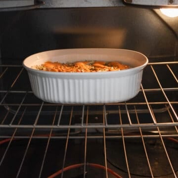 Bake in the preheated oven at 450F for 15 minutes uncovered. Then broil at 500 F for 1 minute. If the sauce begins to char, place aluminum foil over top.