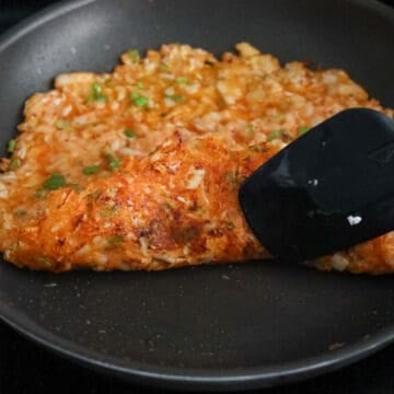 Fry until the bottom of the pancake is golden and crispy, about 3-4 minutes.