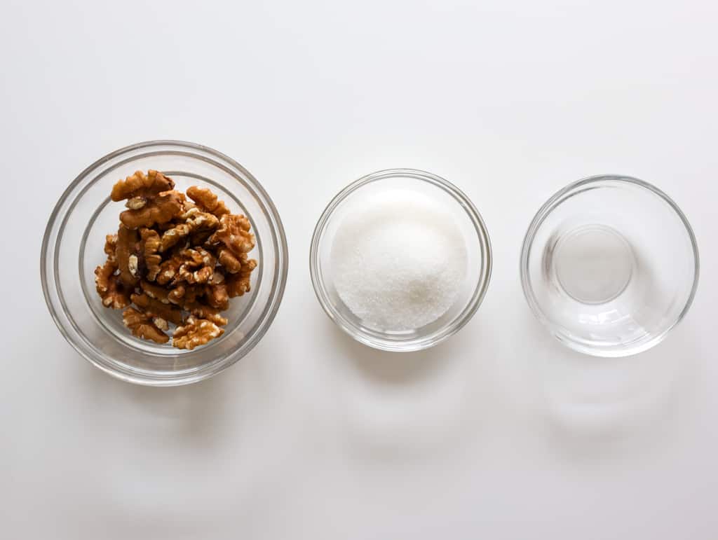 ingredients to make the candied walnuts
