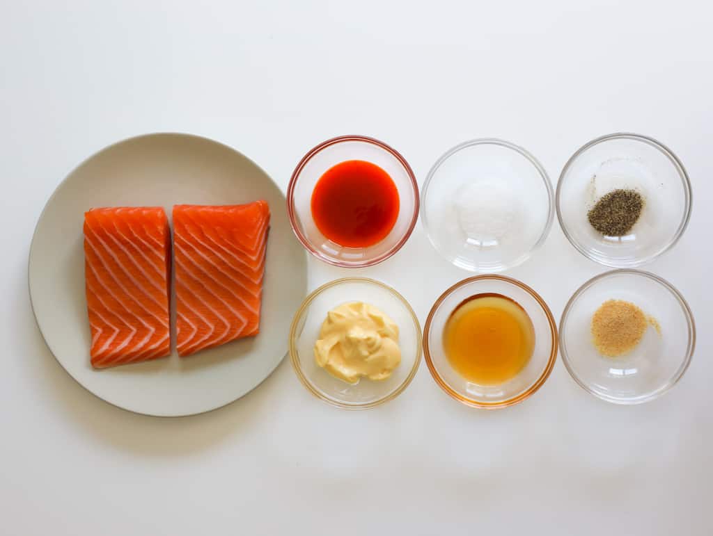 ingredients to make Sriracha Mayo Salmon