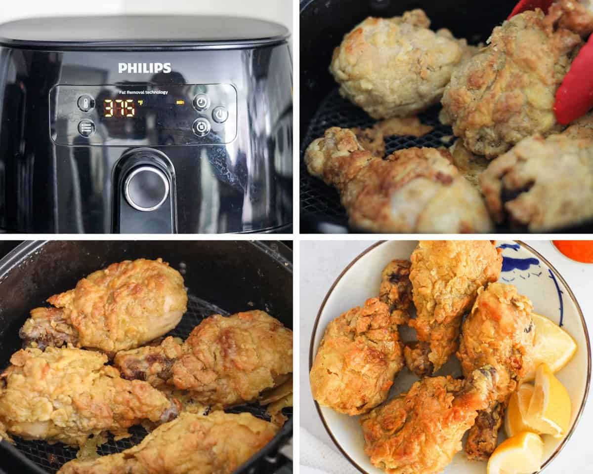 air fry the battered chicken for 20-25 minutes at 380 F flipping over half way