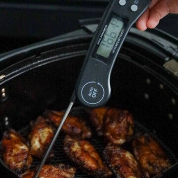Cook until an internal temperature is 165 F or until juices run clear and meat is cooked through. If not cooked through, air fry for another minute.