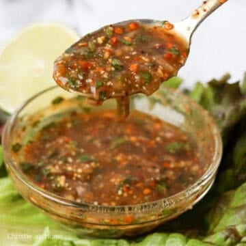Dipping sauce ingredients combined in a small bowl.