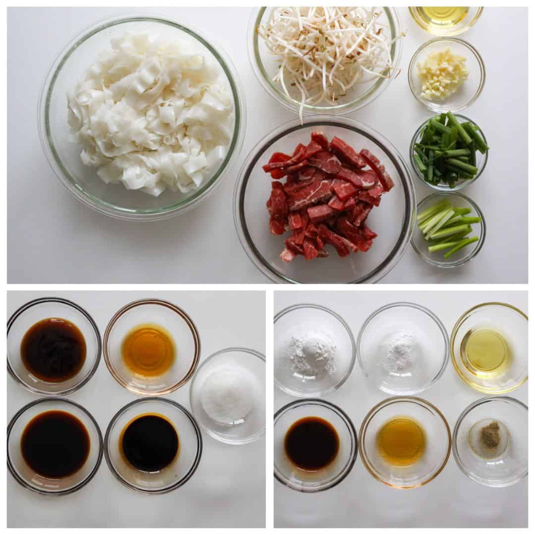 ingredients to make beef chow fun