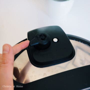 Once it has cooked for ten minutes, turn off pressure cooker. Carefully release the sealing valve to release the pressure. Once released, remove lid and watch out for steam.