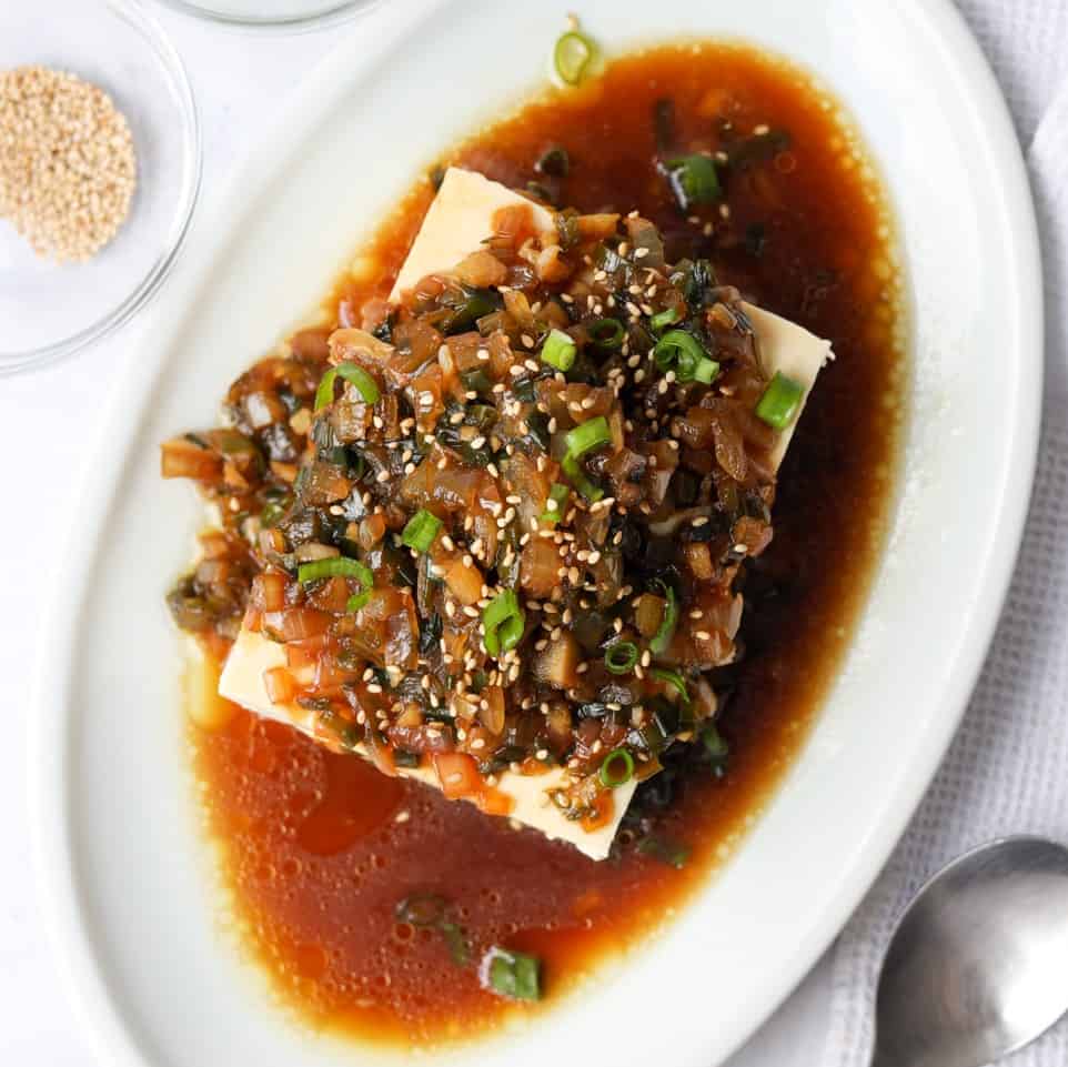 add sauce on top of chilled tofu