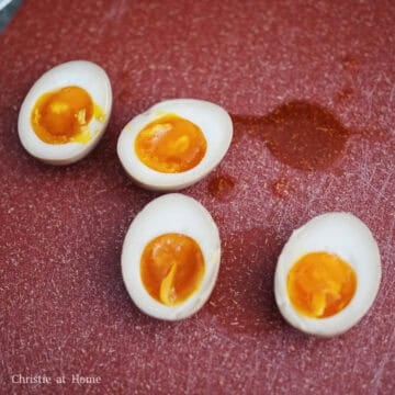 Cover and seal the container. Store in the fridge to marinate for at least 6 hours or overnight for best flavour. When ready to enjoy, remove as many eggs as desired and slice into half with a sharp knife to enjoy,.