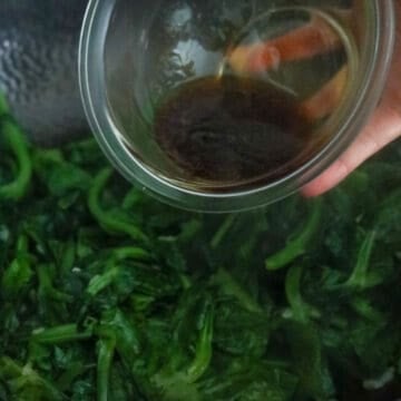 Increase to medium-high heat, then pour in the Sauce mixture and toss with leaves.