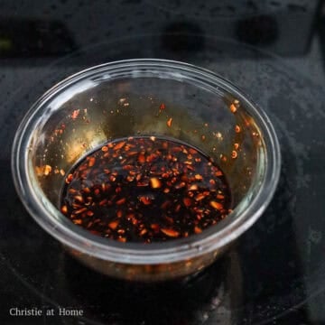 Sauce ingredients being mixed in a small bowl and set aside.