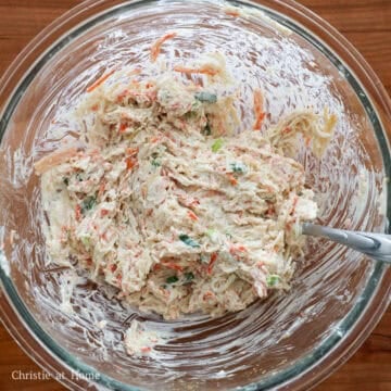 In a large bowl, with a fork combine the filling ingredients as listed above until well combined.