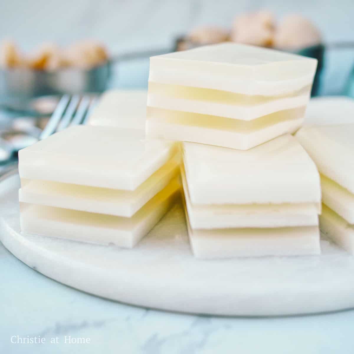 Repeat this process until there is no more liquid left. Cover and refrigerate for at least 4 hours or overnight. To slice: run a thin knife around the edges of the jelly and then slice into squares. Enjoy immediately or while cold!