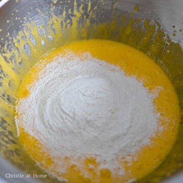 Next add all-purpose flour and only mix until just combined. Do not over mix.