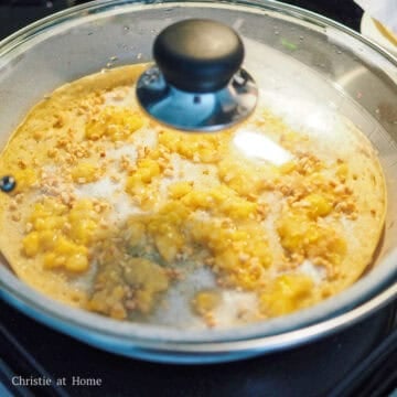 Cover the pan with a lid for 2 minutes so the creamed corn can warm up.