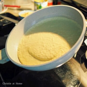 Then swirl the batter against the wall of the pan to create a thin crust.