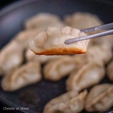 In the last minute, remove the lid and let any excess water evaporate so the bottoms of the dumplings can crisp up until golden brown. Enjoy hot with dumpling sauce or chili oil. 