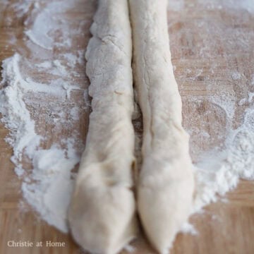 Cut the "hoop" or dough in half to form two long logs. 