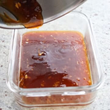 Cool teriyaki sauce in freezer for 5 minutes.