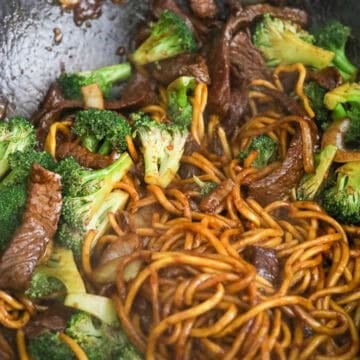 Toss in noodles and add noodle sauce. Mix everything together. Lastly, add broccoli florets and give everything a light toss. Serve & enjoy!