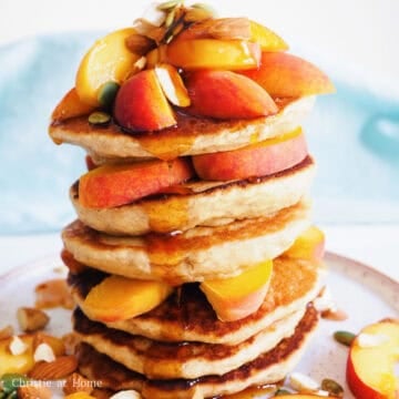 Serve pancakes hot with any toppings you enjoy such as maple syrup or honey, butter, and fresh fruit. Enjoy!