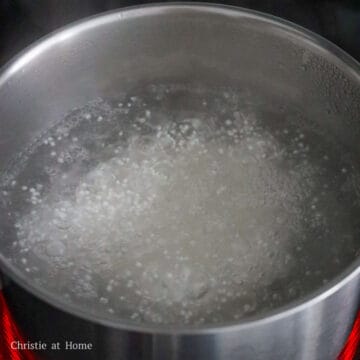 In a medium size pot of water (about 5 cups of water), bring to a boil on high heat. Once the hot water reaches boiling point, add tapioca pearls. Reduce to medium heat or to a rolling boil, boil for 10 minutes uncovered. Stir occasionally. Then turn off the heat, cover and let it sit for another 10 minutes until the pearls have softened and are completely translucent. If you see a small white dot in the center of the pearls, let them sit in the hot water covered for another 2-3 minutes to become fully translucent.