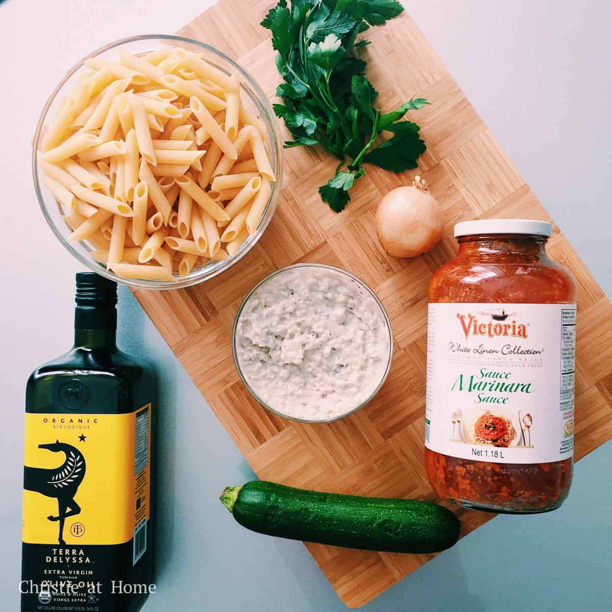 ingredients to make Creamy Tomato Zucchini Penne