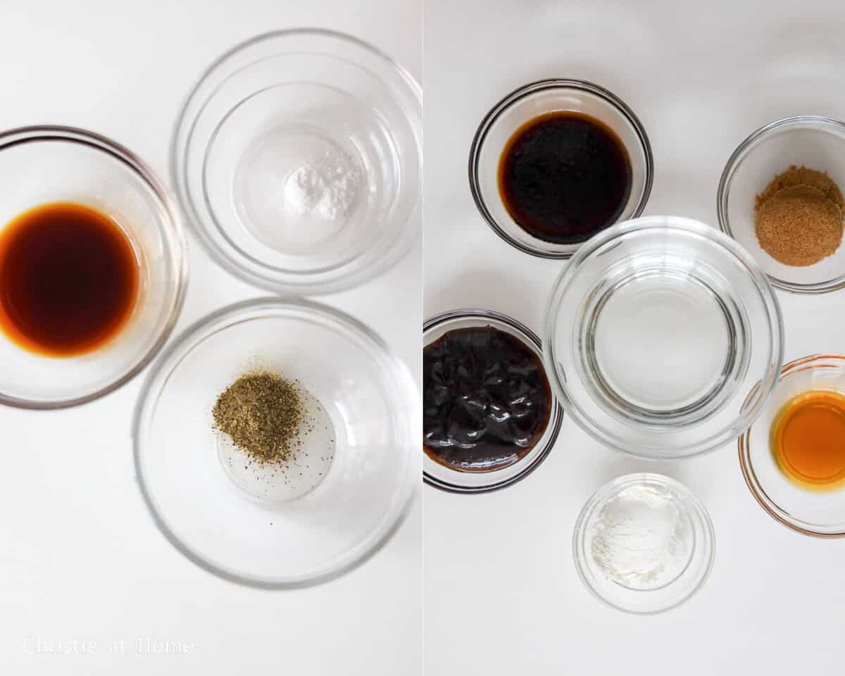 ingredients to make sauce and beef marinade