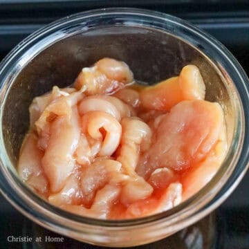 Marinate chicken with marinade ingredients as listed and set aside as you work on other ingredients.