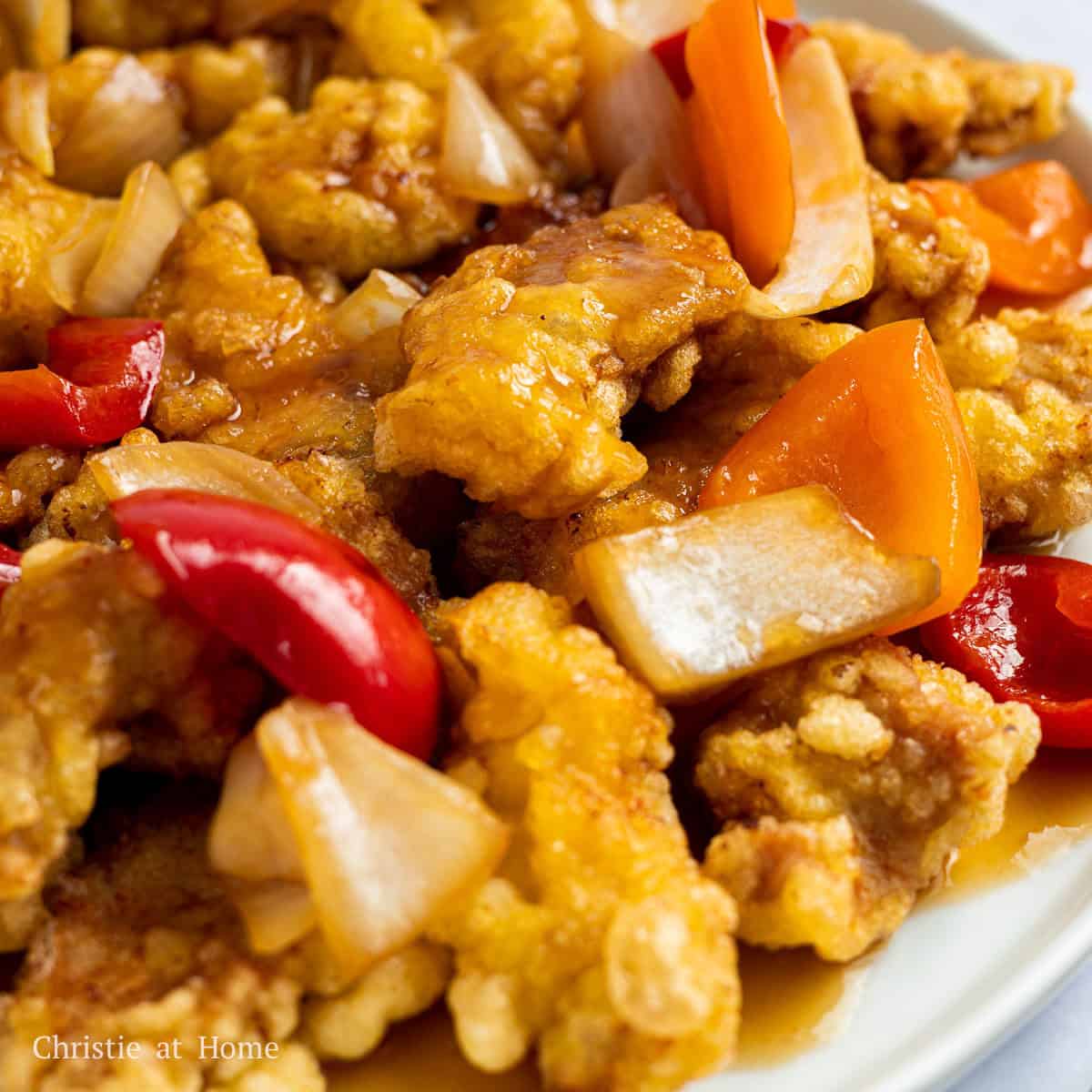 Serve crispy pork and sauce separately and dip as needed. Or alternatively pour sauce over pork when ready to serve. Enjoy!