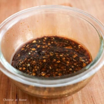 Stir-fry sauce ingredients combined in a small bowl, ready to use.