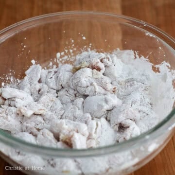 Season the chicken with salt, garlic powder and black pepper. Then add the cornstarch and toss until evenly coated ensuring no bald spots. Feel free to add more cornstarch if needed.