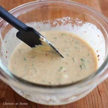 Meanwhile, in a small bowl or cup, combine the dressing ingredients as listed above until the sugar dissolves. Set aside.